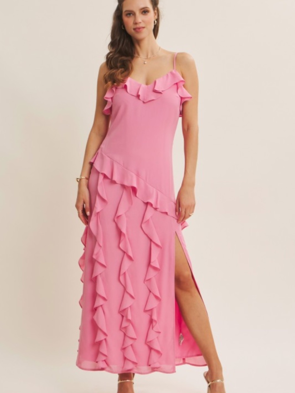 Hint Of Allure Ruffle Detailed Slit Maxi Dress